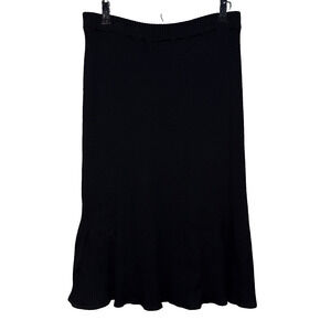 St John Collection Black Ribbed Santana Knit Fluted Hem Midi Skirt Size 10 USA